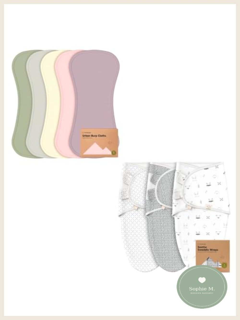 5-Pack Burp Cloths & 3-Pack Swaddle Sleep Sacks GOTS Certified Cotton